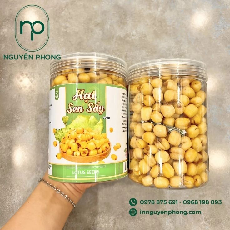 Mẫu tem nhãn hạt sen sấy gia công cán bóng 